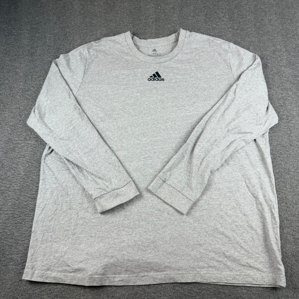 Adidas Long Sleeve T-Shirt Men's 2XL Gray Center Logo Cotton Crew Neck